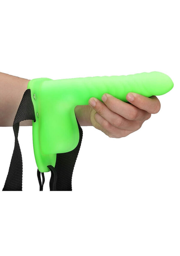 Ouch! Ribbed 8 in. Hollow Strap-On with Balls - Neon Green