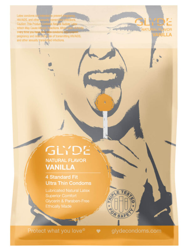 GLYDE ULTRA Thin Standard Fit Condoms Organic Vanilla Flavor 4-Count