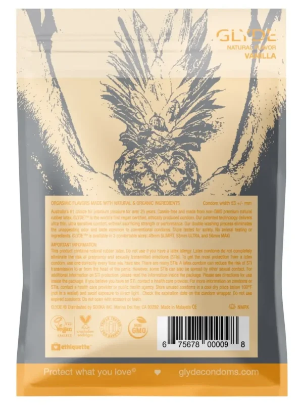 GLYDE ULTRA Thin Standard Fit Condoms Organic Vanilla Flavor 4-Count