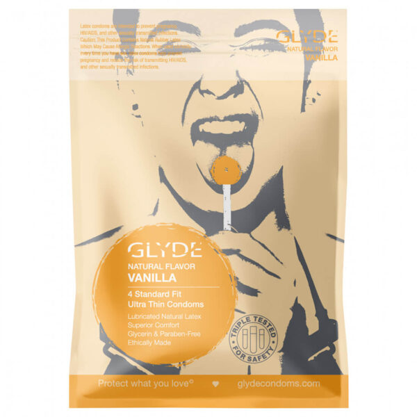 GLYDE ULTRA Thin Standard Fit Condoms Organic Vanilla Flavor 4-Count