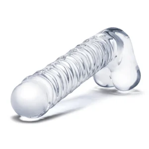 Gläs 8 Realistic Ribbed Glass G-Spot Dildo with Balls
