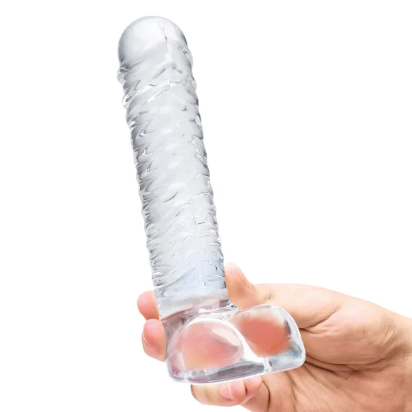 Gläs 8 Realistic Ribbed Glass G-Spot Dildo with Balls