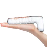 Gläs 8 Realistic Ribbed Glass G-Spot Dildo with Balls