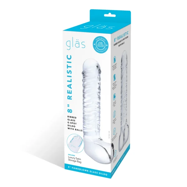 Gläs 8 Realistic Ribbed Glass G-Spot Dildo with Balls