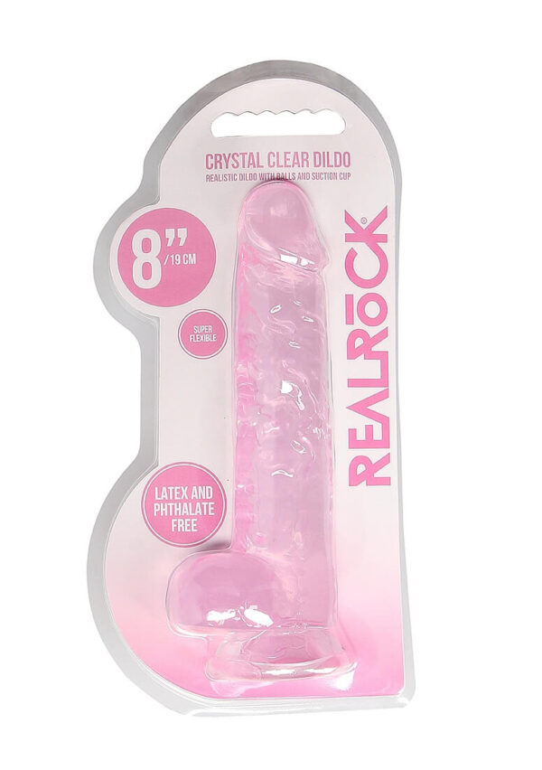 RealRock Crystal Clear 8 Phallic Dildo with Balls - Pink