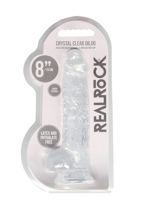 RealRock Crystal Clear 8 Phallic Dildo with Balls - Transparent