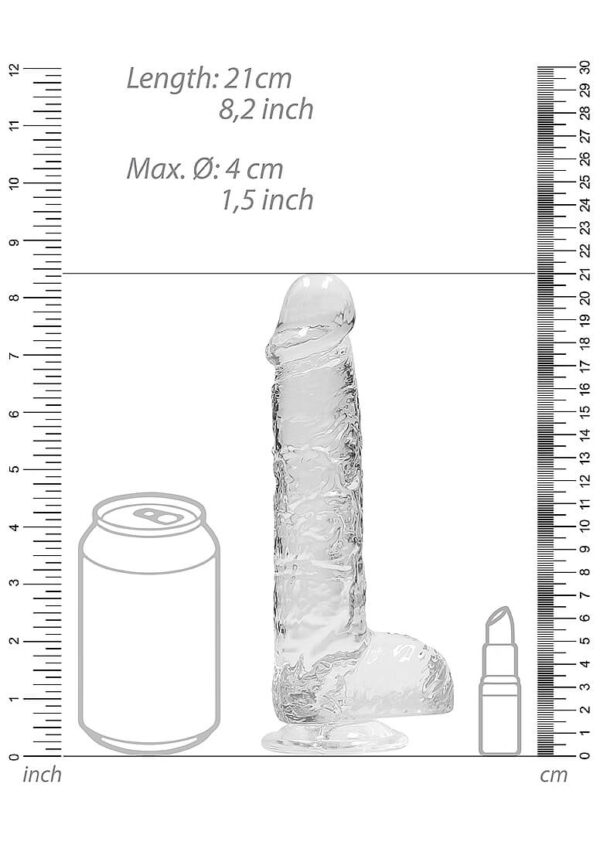 RealRock Crystal Clear 8 Phallic Dildo with Balls - Transparent