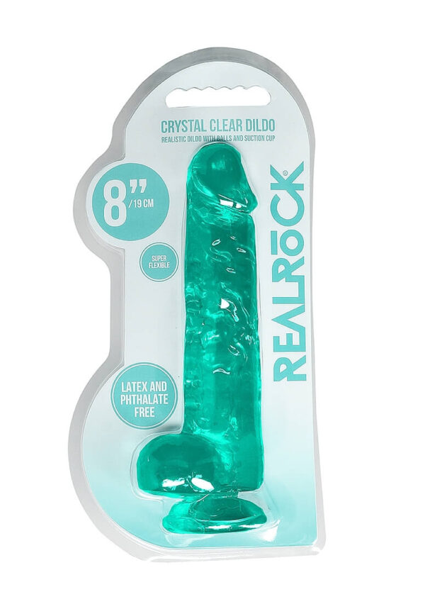 RealRock Crystal Clear 8 Phallic Dildo with Balls - Turquoise
