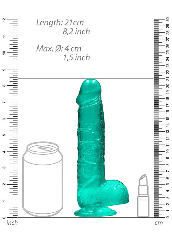 RealRock Crystal Clear 8 Phallic Dildo with Balls - Turquoise