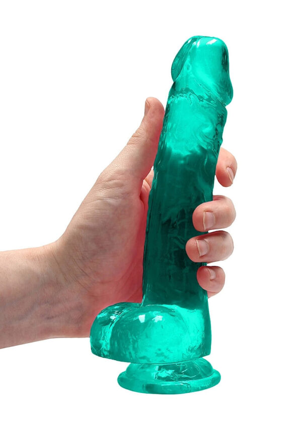 RealRock Crystal Clear 8 Phallic Dildo with Balls - Turquoise