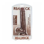 RealRock Realistic Skin - 9 Straight Realistic Dildo with Balls and Suction Cup - Brown