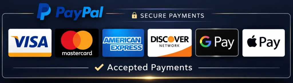 My Secret Luxury securely accepts PayPal, Visa, Mastercard, AMEX, Discover, Google Pay, & Apple Pay
