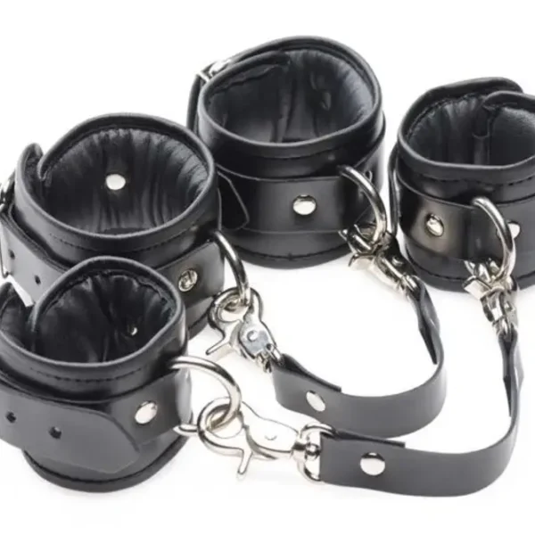 Master Series Strap Linked Bondage Wrist & Ankle Cuffs-3 Master Series Strap Linked Bondage Wrist & Ankle Cuffs