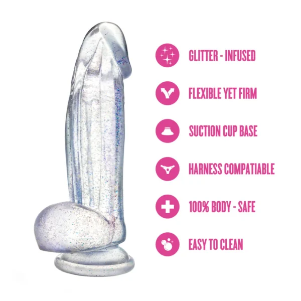 Naturally Yours - Bling 7.5 Inch Realistic Glitter Dildo - G-Spot & Anal Play - Suction Base & Harness Compatible