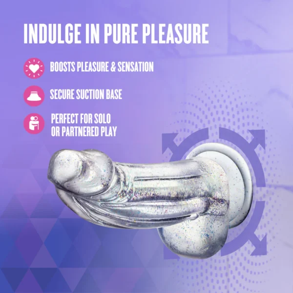 Naturally Yours - Bling 7.5 Inch Realistic Glitter Dildo - G-Spot & Anal Play - Suction Base & Harness Compatible