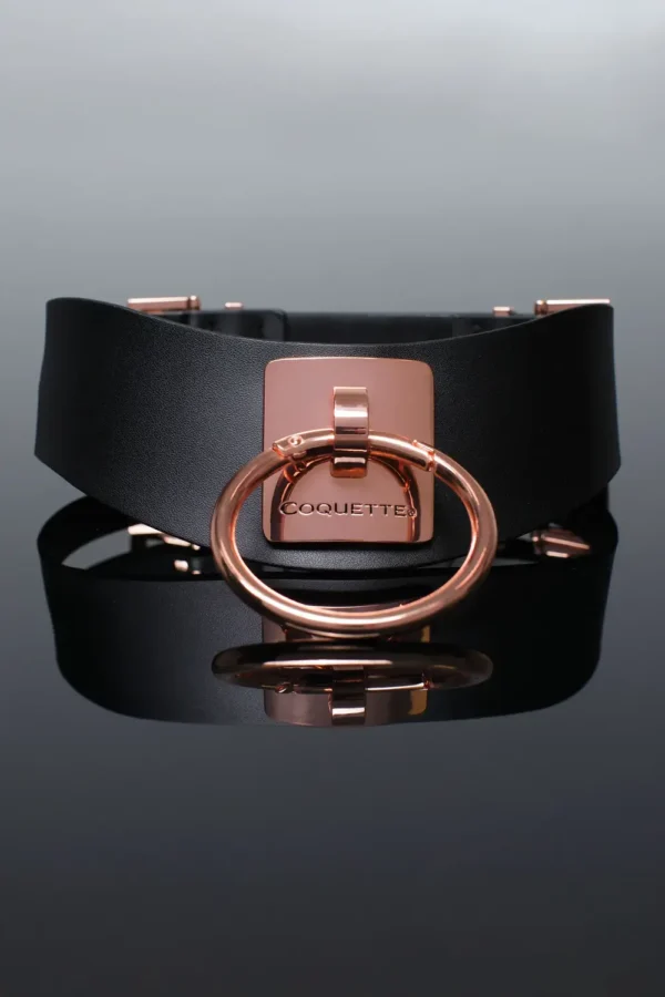 Coquette Vegan Leather Collar - Black & Rose Gold