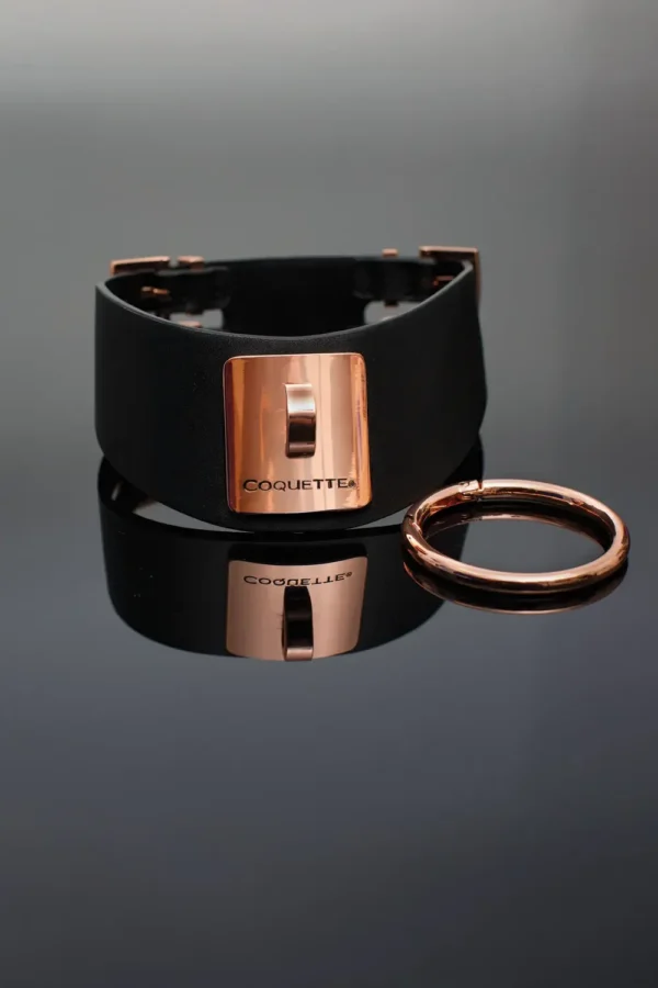 Coquette Vegan Leather Collar - Black & Rose Gold