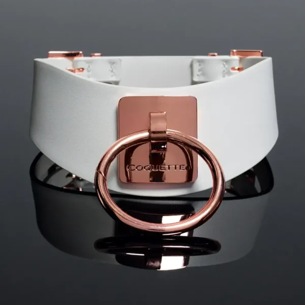 Coquette Vegan Leather Collar - White & Rose Gold