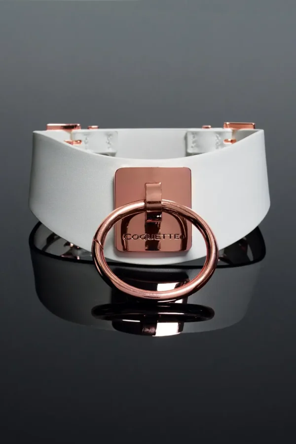 Coquette Vegan Leather Collar - White & Rose Gold