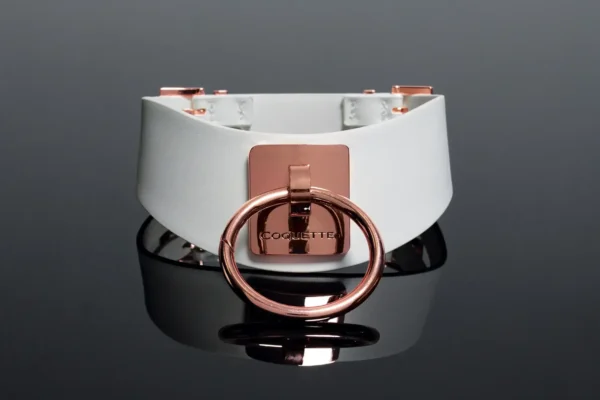 Coquette Vegan Leather Collar - White & Rose Gold